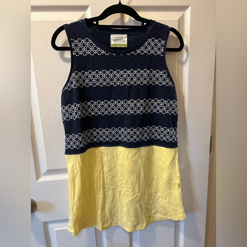 Refried Apparel Size Large Navy, White & Yellow Tank Mini Dress NWOT